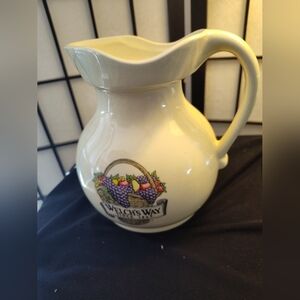 Welch's Way McCoy Pottery Pitcher USA Cream Fruit/ Grapes Basket Design GUC